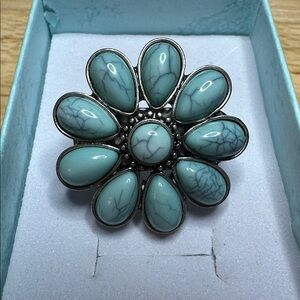 Turquoise Floral Silver Ring-size 7
